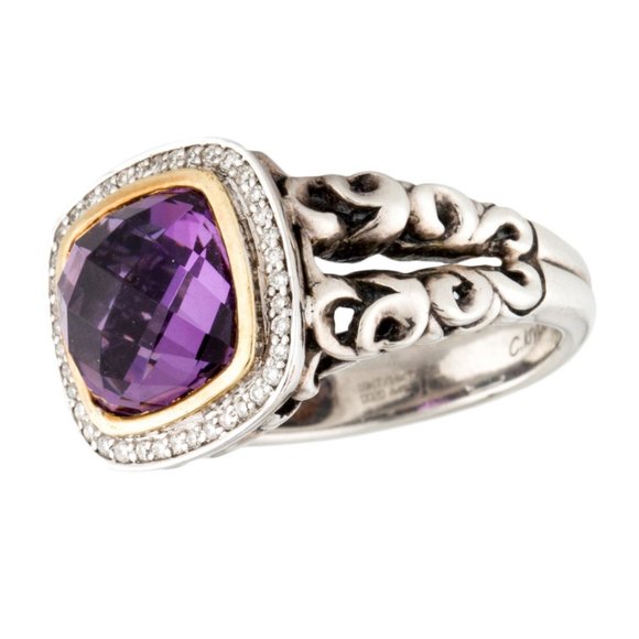 CHARLES KRYPELL DIAMOND 18K YELLOW GOLD & STERLING SILVER AMETHYST RING - Picture 4 of 8